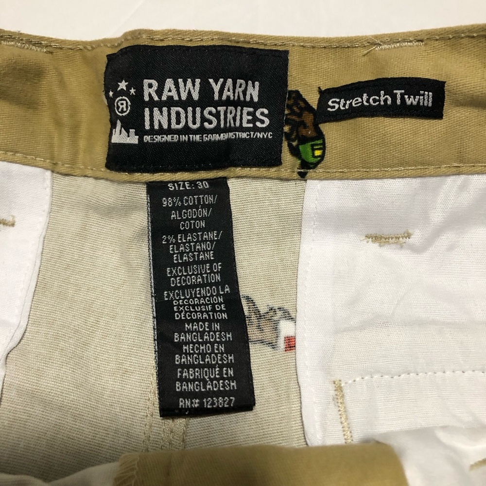 MENS RAW YARN INDUSTRIES NEW W.T. BearStretch Twill Khaki Shorts/ Belt Size 30 - Picture 12 of 12